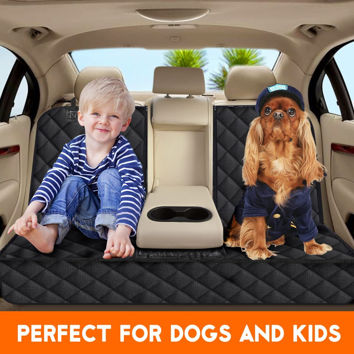 Dog Car Seat Cover - Waterproof Back Seat Protector for Pets, Non-Slip Design with Armrest Compatibility for Most Cars, Trucks, and SUVs - Black