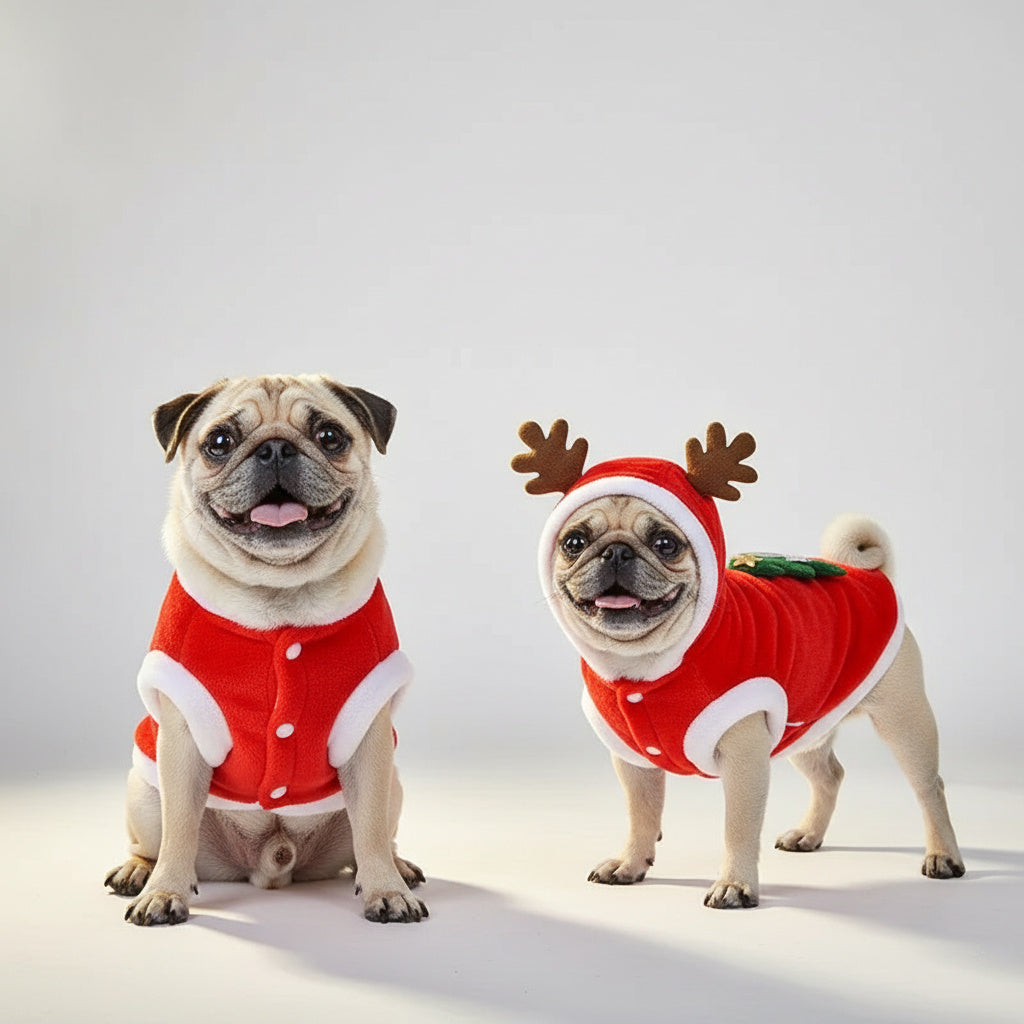 Flannel Dog Clothes for Winter, Christmas Santa & Reindeer Cat Costume, Warm Holiday Pet Apparel