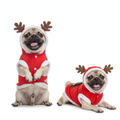 Flannel Dog Clothes for Winter, Christmas Santa & Reindeer Cat Costume, Warm Holiday Pet Apparel