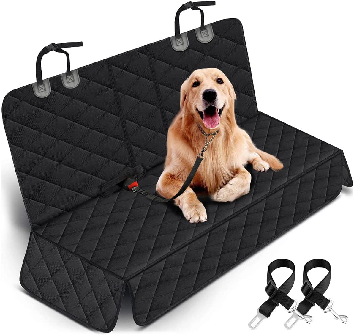 Dog Car Seat Cover - Waterproof Back Seat Protector for Pets, Non-Slip Design with Armrest Compatibility for Most Cars, Trucks, and SUVs - Black